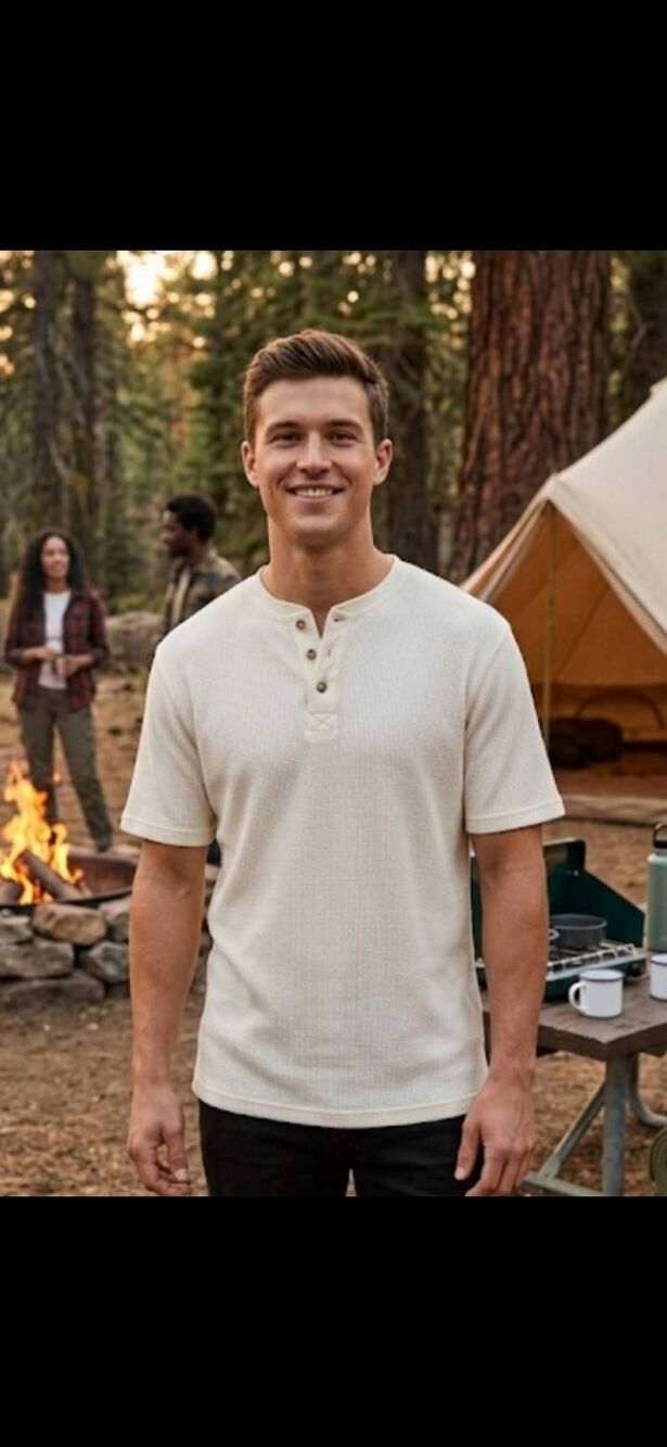 River Brand by Arrow Henley Sz L Cream